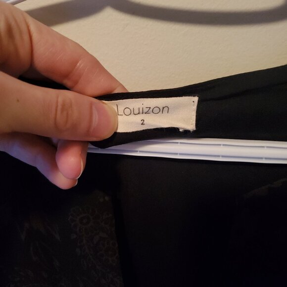 Louizon Black/ Burgundy Floral Long Sleeve Ruffed Hem Mini Dress Viscose Small. - Picture 3 of 3